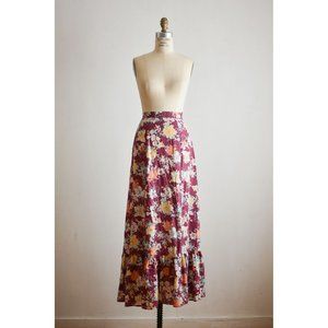 Vintage skirt 1970's maxi floral plum brown Fall romantic